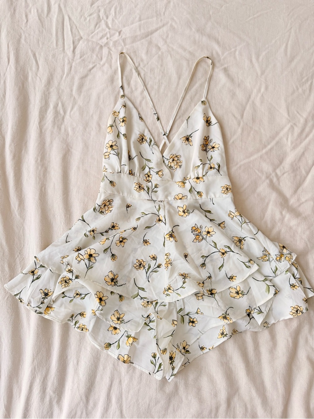 Forever 21 White Floral Mini Dress with Yellow Flower Print